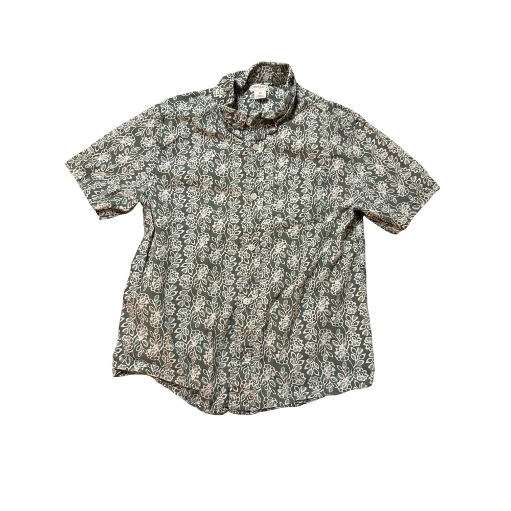 Crewcuts Size 10 Boy Green Leaf Short Sleeve Button Up Shirt 100% Cotton